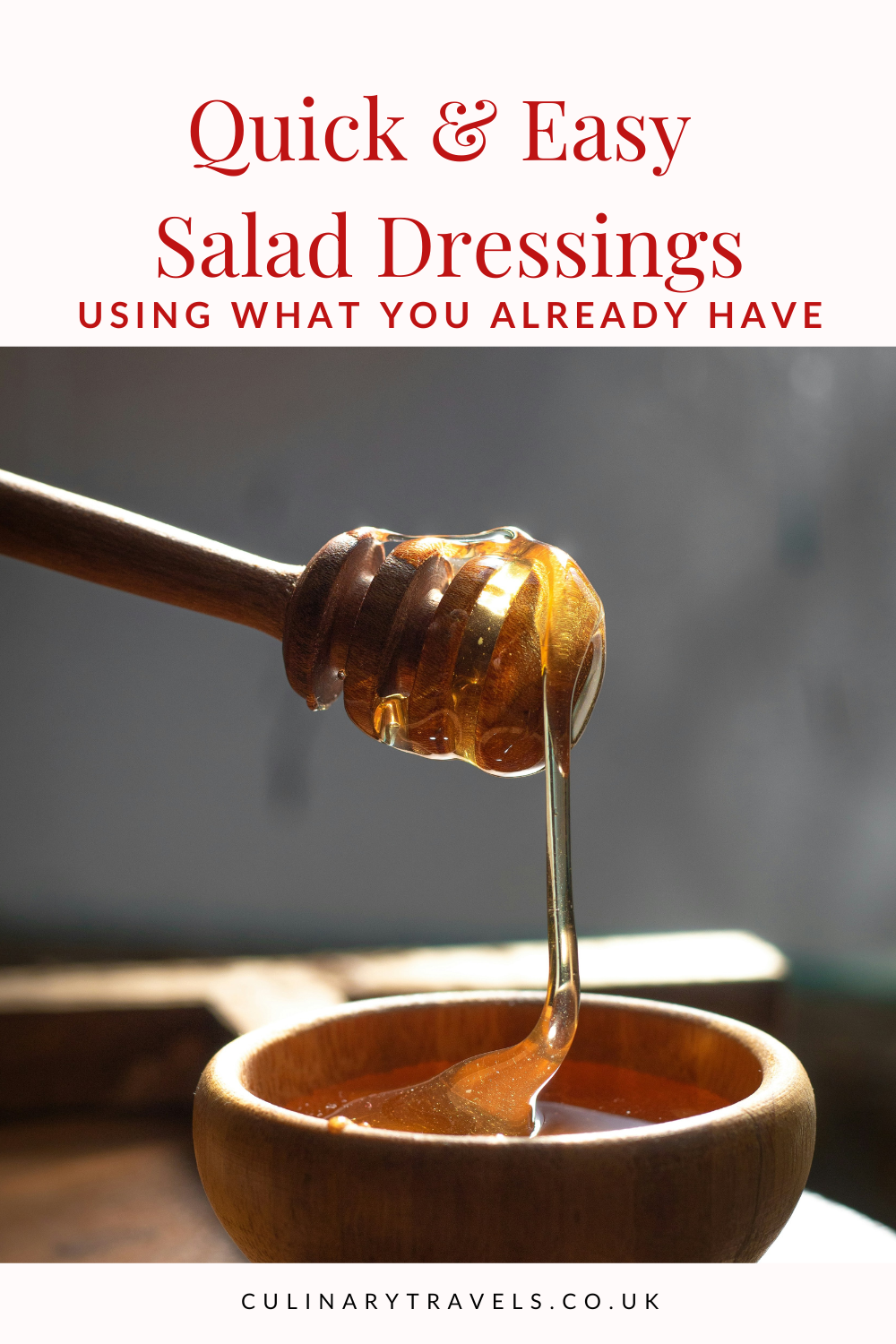 Collage of quick and easy salad dressings made from honey, mayo, and pesto